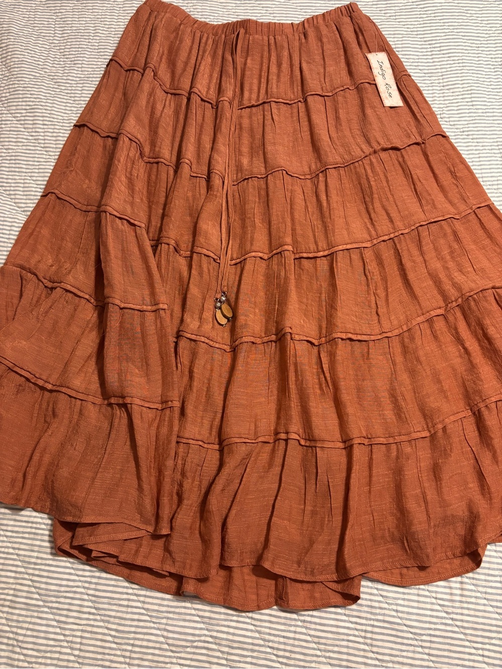 Tiered Maxi Skirt in Rust with Drawstring Waist - Picture 5 of 5